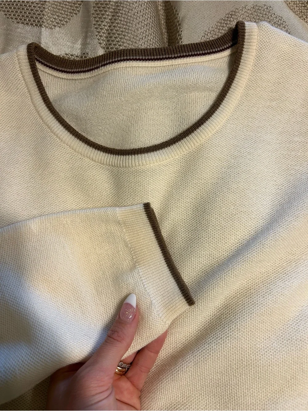 Jack Victor Belvedere Merino Wool Sweater XL Cream Brown Trim